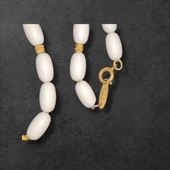 Vintage Direction One White Acrylic Bead Choker Collar Necklace Gold Accents 14″