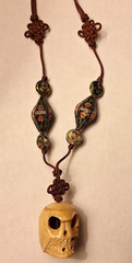 VINTAGE CLOISONNE BONE SKULL ASIAN LOVE KNOT PROTECTION TALISMAN AMULET NECKLACE