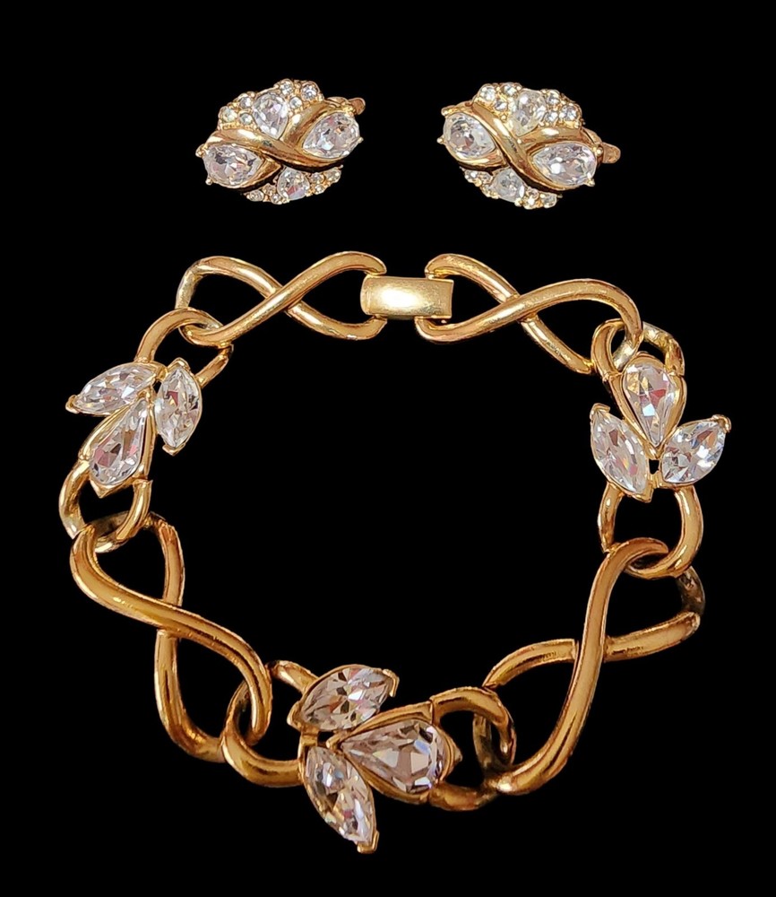 TRIFARI Goldtone Chain and Rhinestone Bracelet and Earrings
