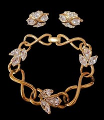 TRIFARI Goldtone Chain and Rhinestone Bracelet and Earrings