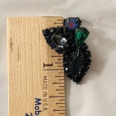 Weiss Climber Earring Dark Jewel Tone Color Rhinestone Couture Signed 60s Black