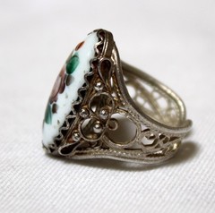 Vintage Russian Hand Painted Enamel Rings 4 Variation Finift Technique #89,92,98