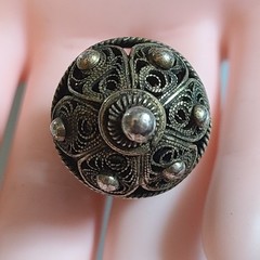 Vintage Ethnic Silver Filigree Orb Pendant Locket 1.5” Ornate Prayer Box Amulet