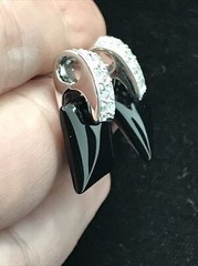 Vintage Clear Cubic Zirconia’s & Black Onyx Glass In Unique Design Earrings