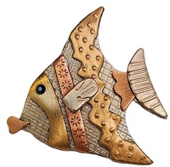 Vintage Modernist Abstract Fish Brooch Gold Copper Tone Textured Mid Century