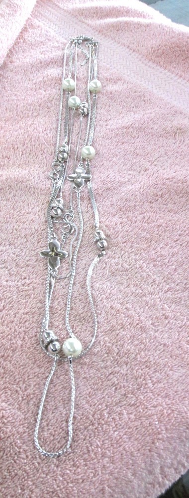 Jacqueline Kennedy Multi Chain Necklace w/simulated pearls & charms & COA