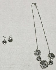 Vintage Marcasite Necklace & Pierced Ear Dangle Earrings | 3 Piece Jewelry Set