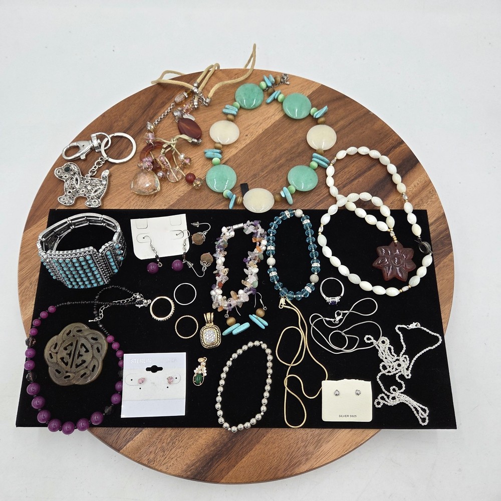 Estate Jewelry Asst Lot Of 30 Items Silver- Turquoise-Rings-Necklaces VTG #4 Set