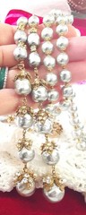 MIRIAM HASKELL 50’S SIGN 2PC S-GREY BAROQUE PEARL ICE CLEAR MONTÉE BRASS ACCENTS