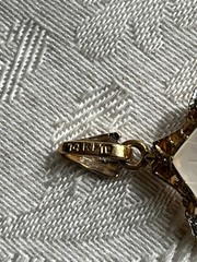 14K Solid Gold Art Deco Camphor Glass Diamond Filigree Pendant Brooch Pin 1.5″