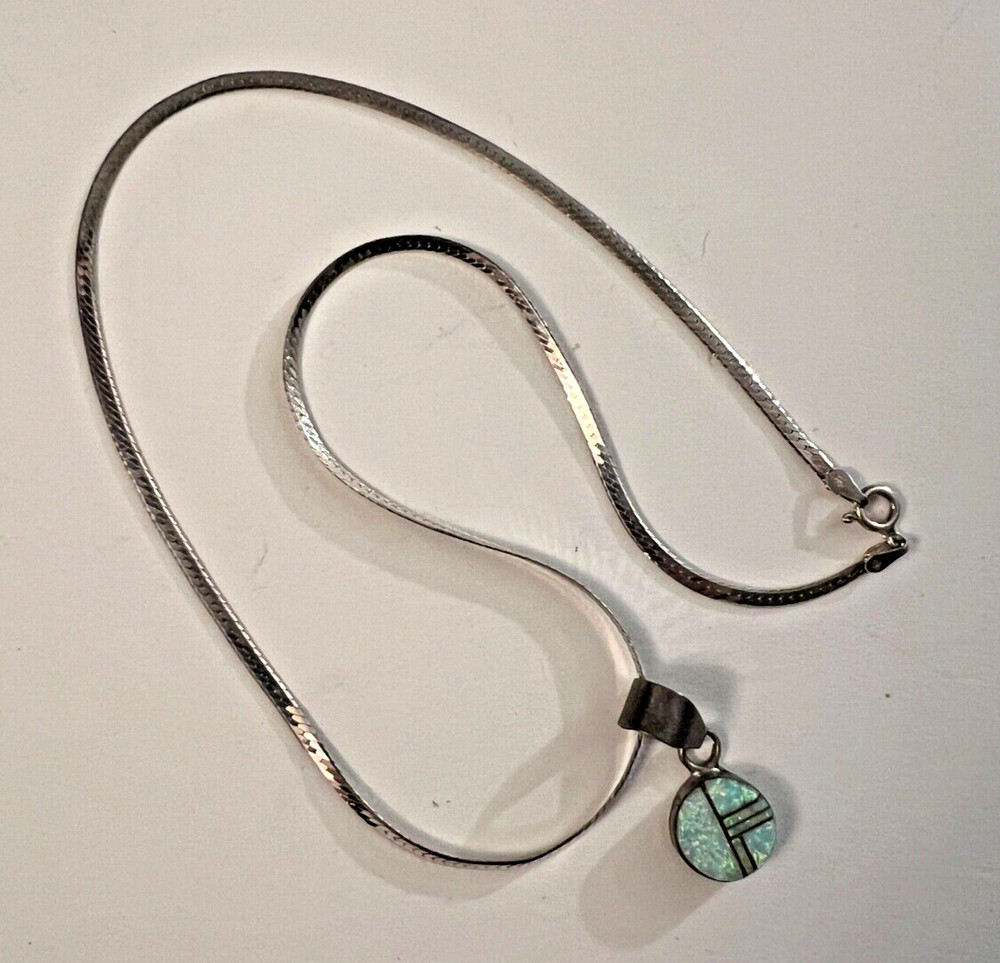 Vintage 925 Sterling Silver Opal S Chain Pendant Necklace 17 Inches Long