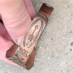 Vintage Southwest copper cuff, Bell Trading Post hand-stamped bracelet