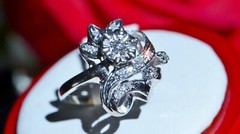 14k white gold ring 0.12ct natural diamond size 4.75 flower vintage 3.35gr N3444