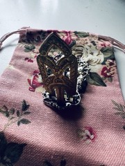 Vintage 1920s | Art Deco Floral And Pearl Fashion Scarf Clip | Ships As Pictured