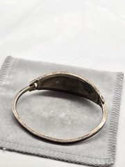 Vintage Alpaca Mexico Silvertone Hinged Bracelet Inlaid Mother Of Pearl Abalone