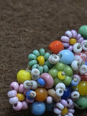 Vintage Seed Bead Flower Brooch C Clasp Fabric Back Pin Artisan MCM