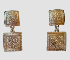 Vintage 925 Sterling Silver Embossed Scroll Dangle Earrings~1 1/8″ Drop
