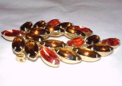 Large Vintage Rhinestone Brooch Fall Color Navette Topaz Glass Orange Crystal