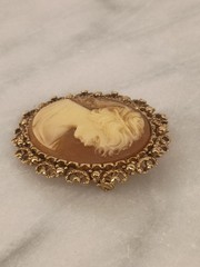 Vintage 1960s -1980s Signed BJ Faux Cameo Brooch Pin Costume Jewelry.