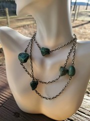 Art Nouveau Long Turquoise Sterling Guard Chain Necklace