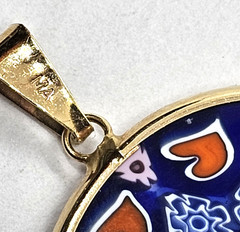 Beautiful Vintage 14K Gold and Murano Floral Millefiori Glass Pendant 24mm 3.2 g