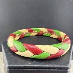 Vintage Artisan Bangle Bracelet Braided Polymer Clay Christmas 8”