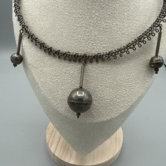 Vintage Silver Tone Ball Drop Beads Wire Choker Necklace