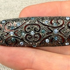 Vintage Brooch Marcasite and Blue Rhinestone Filigree