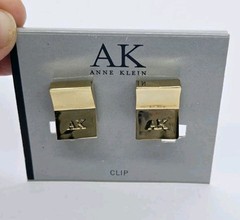Anne Klein AK Clip On Earrings Gold tone .75 in Logo Chunky
