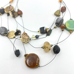 VTG You & I Multi-Strand Earth Tone Beaded Necklace – Artisan Mixed Media Style