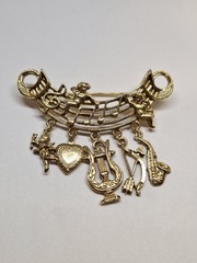 Vintage Dangle Charm Brooch Cupid Cherub Heart Arrow Lyre Musical Pin