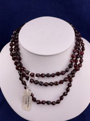 Garnet color czech glass bead necklace vintage 48”