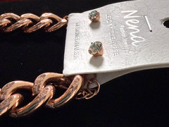NENA Rose Gold-Tone Cuban Link Chain LOVE Plate Choker Necklace & Earrings Set