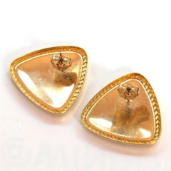 Vintage Avon 1988 Gold Tone Blue Enamel Aztec Mosiac Triangle Enamel Earrings