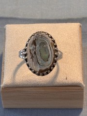 Vintage Sterling Silver Abalone Shell Ring Size 7 Oval Southwestern Estate