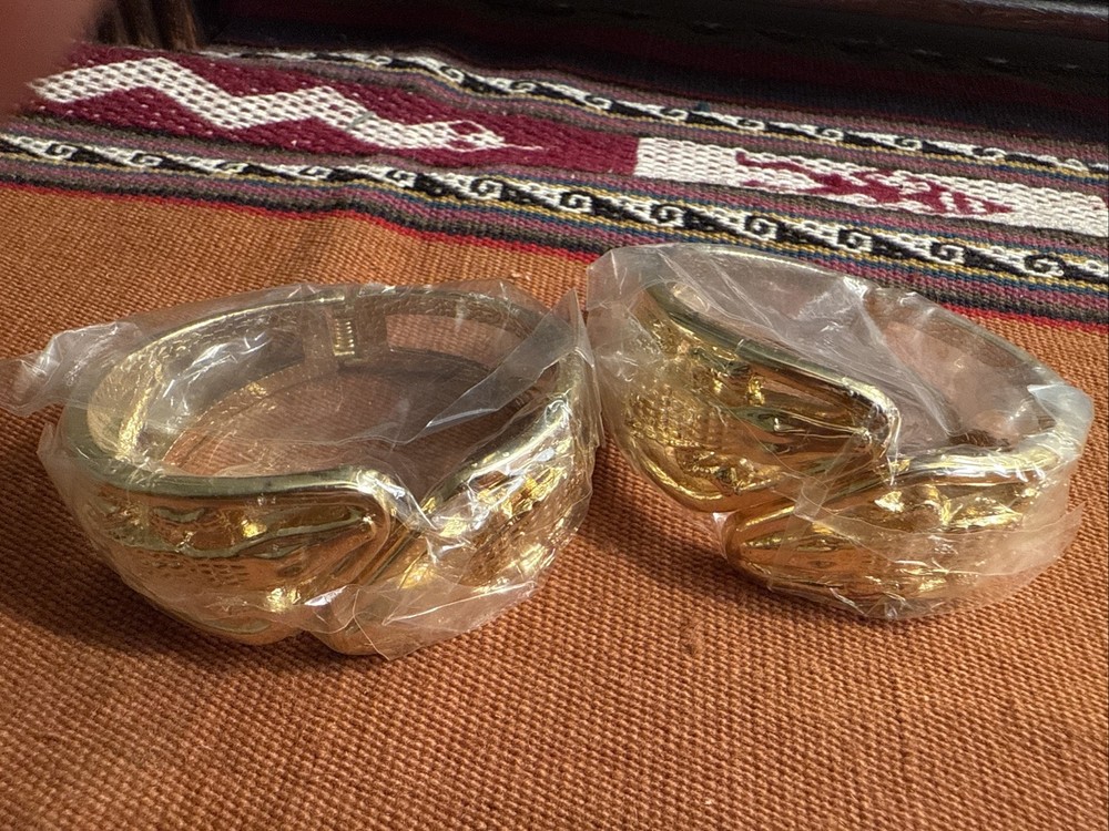 Lot Of 2 Double Alligator Gold Tone Alligator Hinged Bangle Bracelet