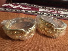 Lot Of 2 Double Alligator Gold Tone Alligator Hinged Bangle Bracelet