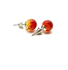 Unique silver Natural dyed Amber Earrings 2g 10mm