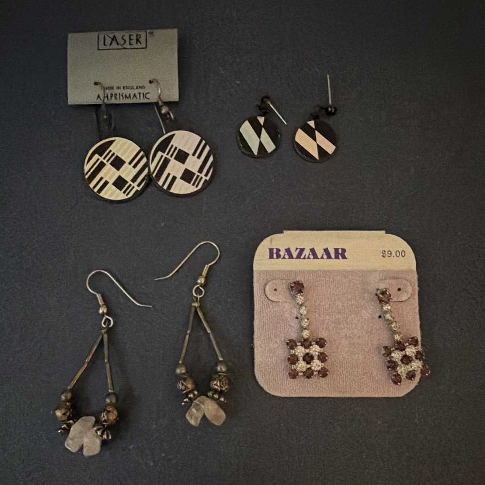 Women’s Fashion Earrings Mixed Lot 4 Pairs – Multicolor Metal Plastic Rhinestone