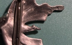 Vintage Fable Signed Pewter Winged Fairy Garden Jeweled Brooch Pin 2″