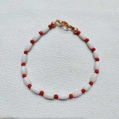 Natural Coral Bracelet White-Red Coral Bracelet Gemstone Handamde Coral Jewelry