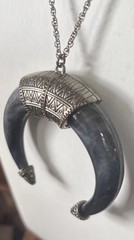 Vintage Glass Grey Marbled Crescent Moon 36” Chain Hardware On Moon Silver?