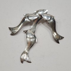 Unusual 70s Vintage Silvertone “Swimming Fish” Dangle Pierced Earrings