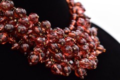 Yosca Vintage Amber Lucite Bead Cluster Statement Necklace Bib Signed 80s Bin3B