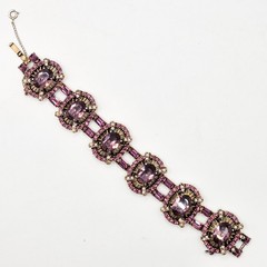 Vintage 1953 Hollycraft Amethyst Purple Rhinestone Pearl Gold Tone Link Bracelet