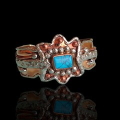 7.5in Copper Brass Modernist Brutalist Blue Howlite Turquoise Cuff Bracelet #4