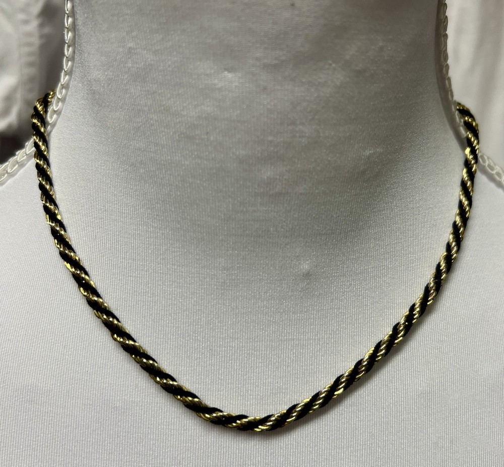 Vintage Trifari Gold And Black Silk Cord Rope Chain