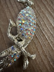 Vintage Sparkling AB Aurora Borealis Rhinestones Bird Brooch/Pin Goldtoned