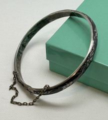 Vintage Siam Sterling Silver Black Niello Hinged Bangle Bracelet 925 10.91g
