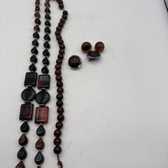 Vintage MCM Mixed Jewelry Lot Necklace, Clip on Earrings – Brown